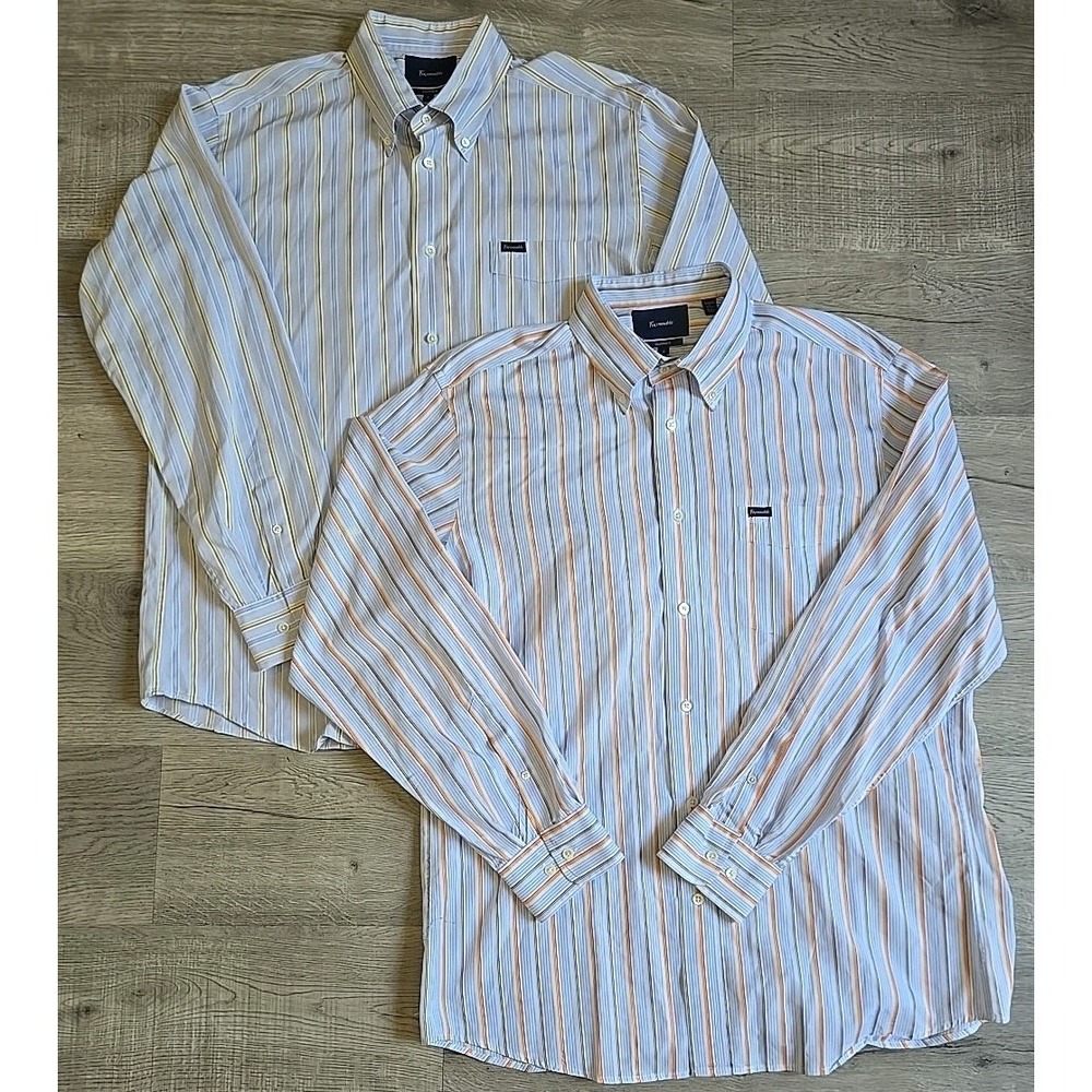 2 Faconnable Shirt‎ L Multicolor Stripe Button Down Classic Fit Mens
